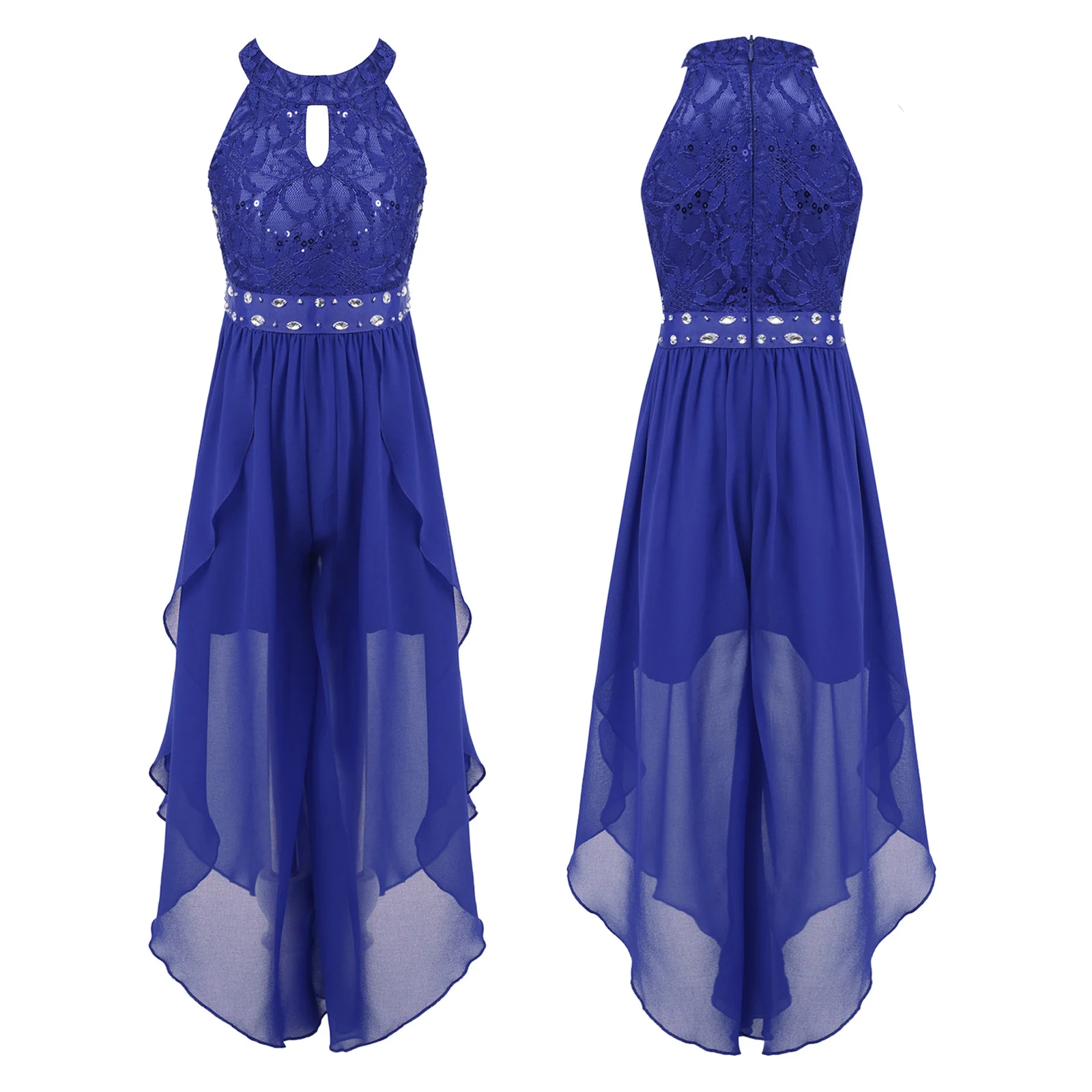 Combinaison robe de soirée pour filles robe de bal élégante en dentelle et mousseline style Aline ceinture orn