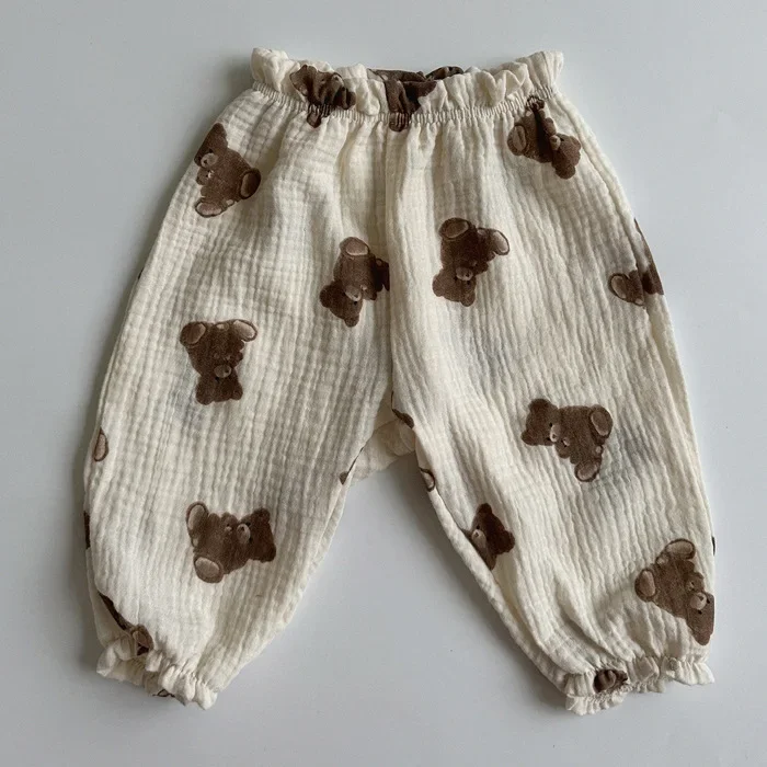 Pantalon bébé en mousseline coton biologique imprimé ours mignon capri printemps été automne hiver vêtement do