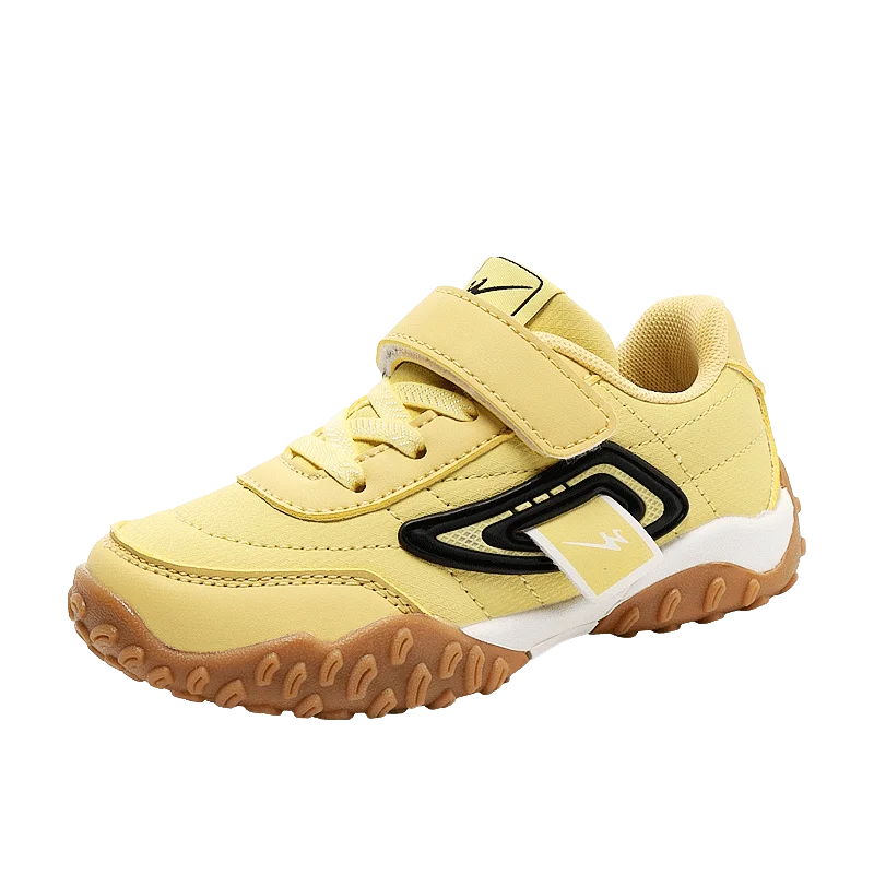 Chaussures enfants garçon baskets sportives antidérapantes jaune vif détails noirs semelle caoutchouc