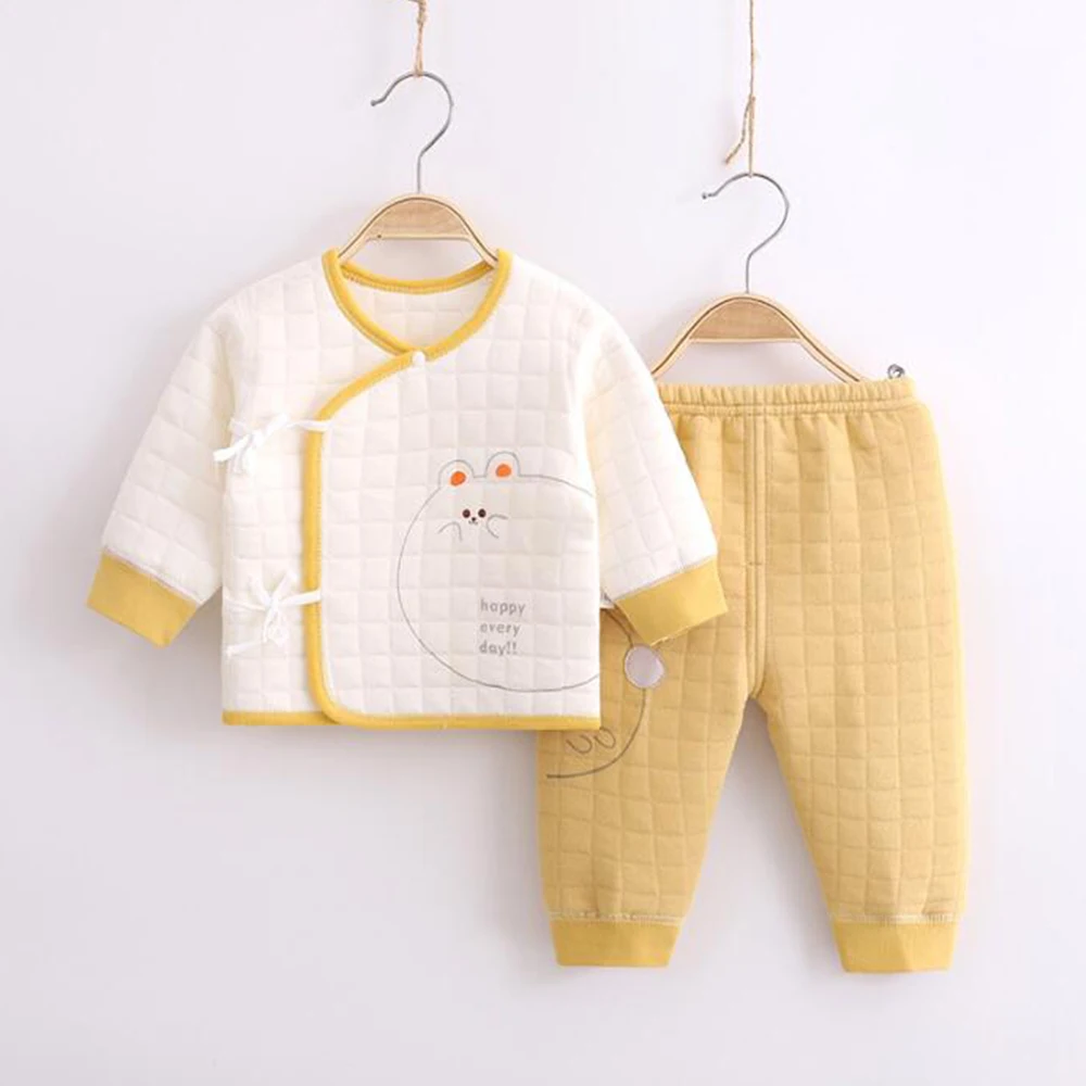 Ensemble vêtements bébé matelassé 2 pièces pyjama nouveauné pantalon jogging printemps automne hiver 06 mois f