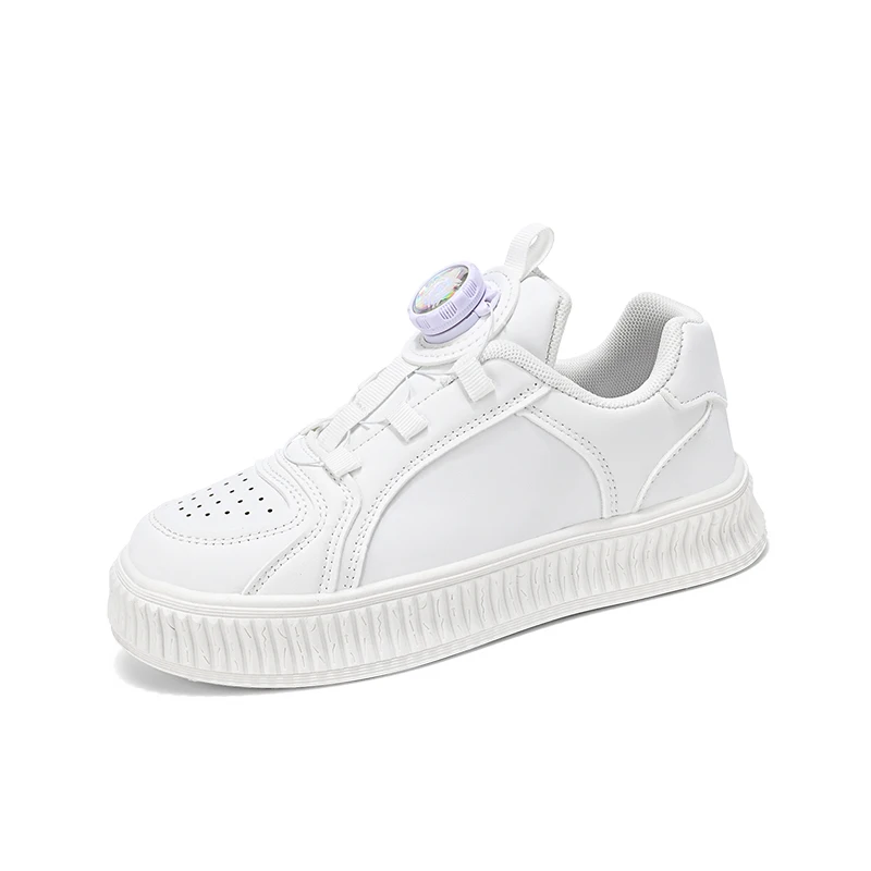 Chaussures Plates Confortables Respirantes pour Enfant Baskets Mignonnes Blanc Tige Basse Semelle Rubber Desig