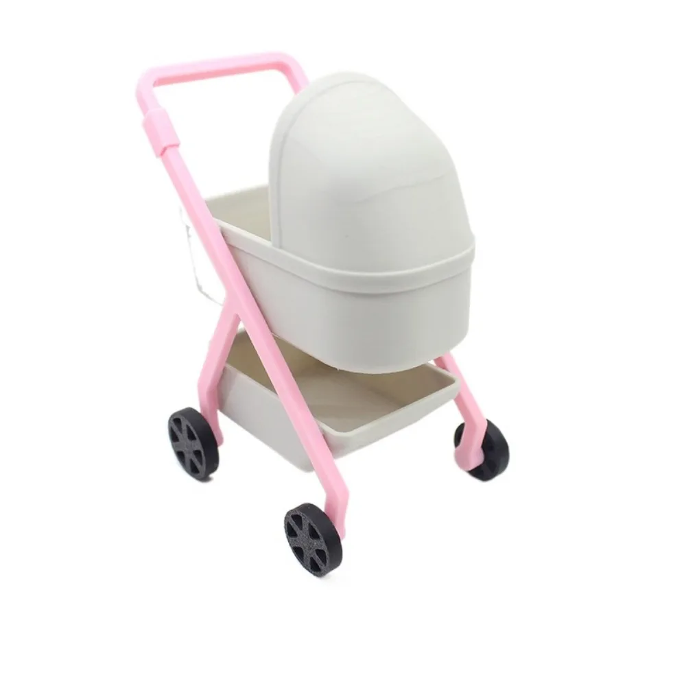Poussette pour poupée 1/12 maison de poupée jouet bébé simulateur accessoire enfants 36 ans plastique rose gri