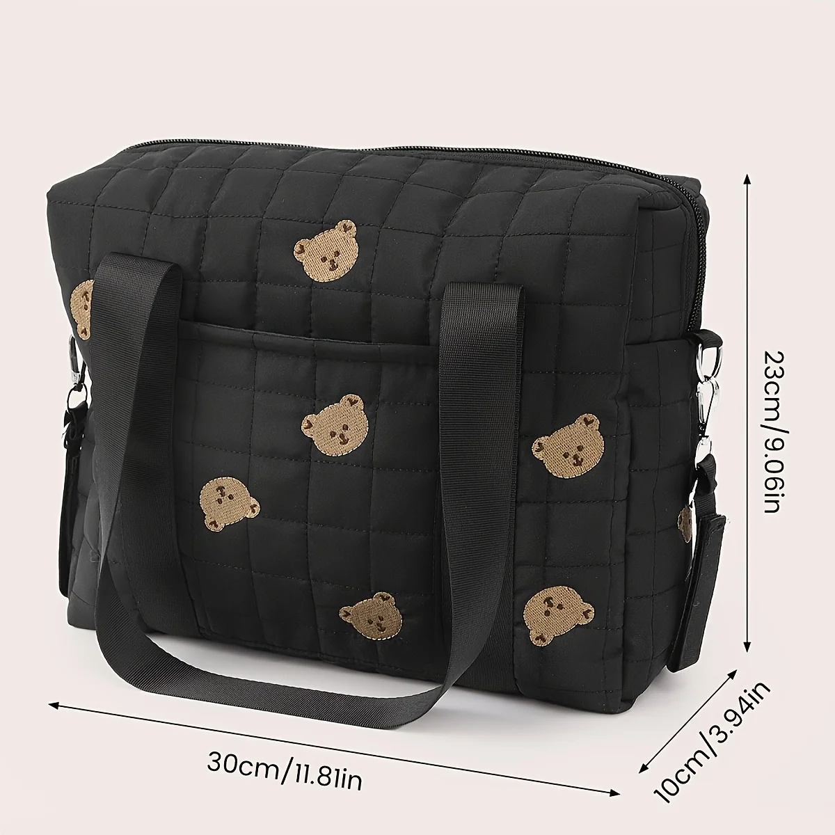 Sac de rangement poussette tête d'ours noir grande capacité polyester durable compartiments multiples usage qu