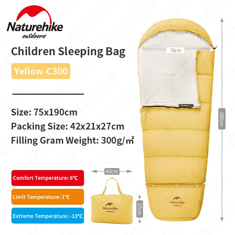 Sac de couchage Naturehike pour enfants sac paresseux en tissu synthétique jaune vif 75x190cm camping voyage 3
