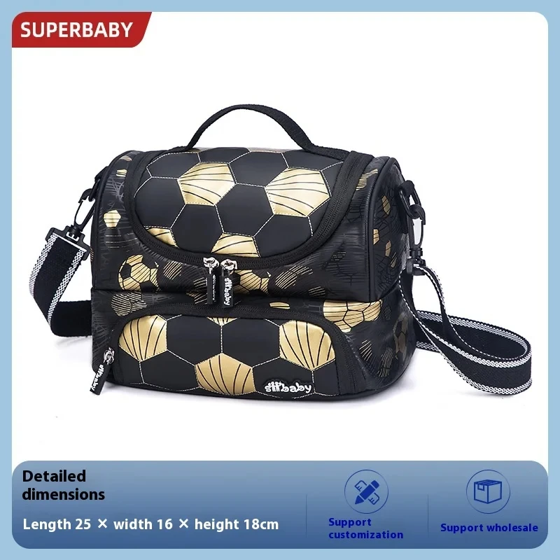 Sac à dos football Superbaby pour enfants sacs d'école voyage sport design moderne motifs ballons noire dorée 