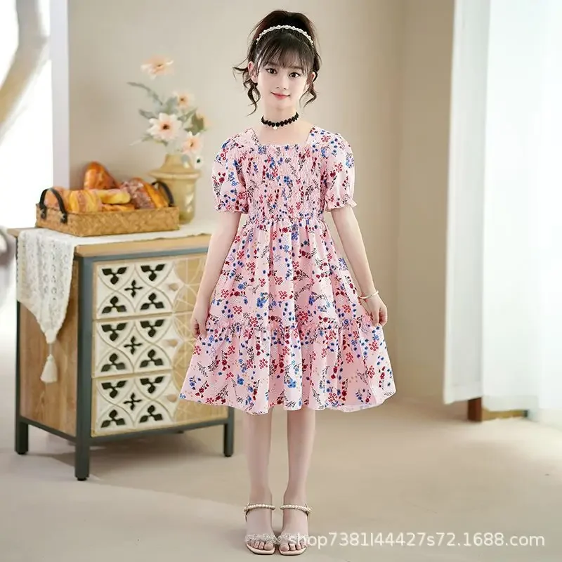 Robe princesse été 2025 filles 713 ans floral Aline polyester doux
