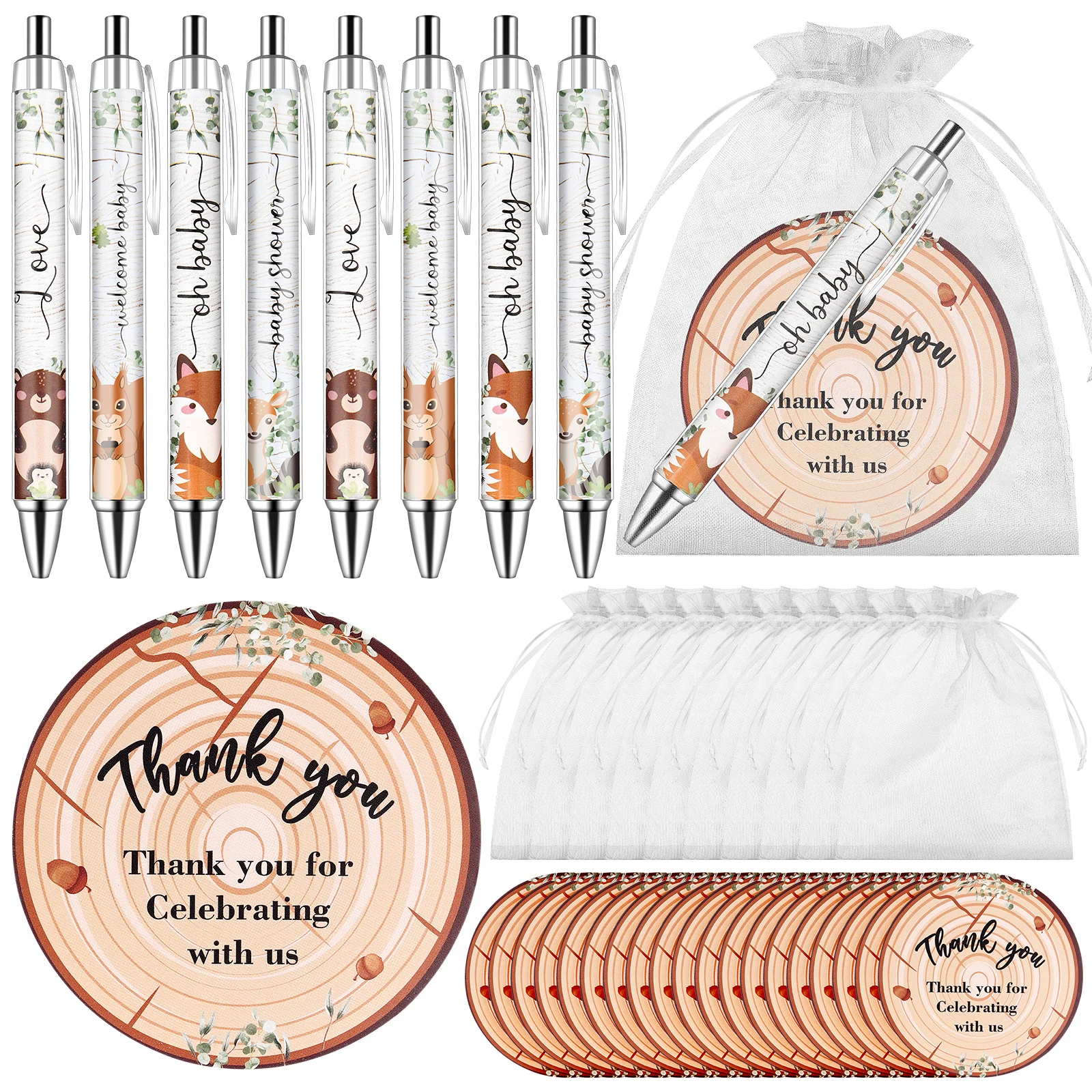 Ensembles cadeaux baby shower 40 pièces stylos animaux cartes remerciement sacs organza cadeaux invités fête p