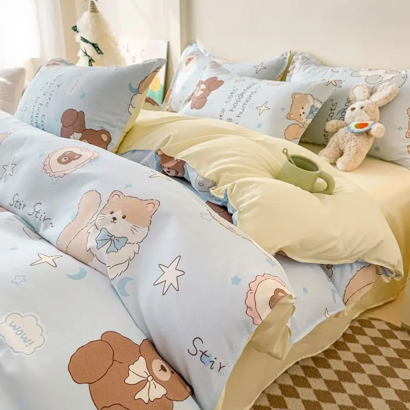 Ensemble de housse de couette bébé cartoon drap plat taies d'oreiller 100% polyester microfibre sans remplissa