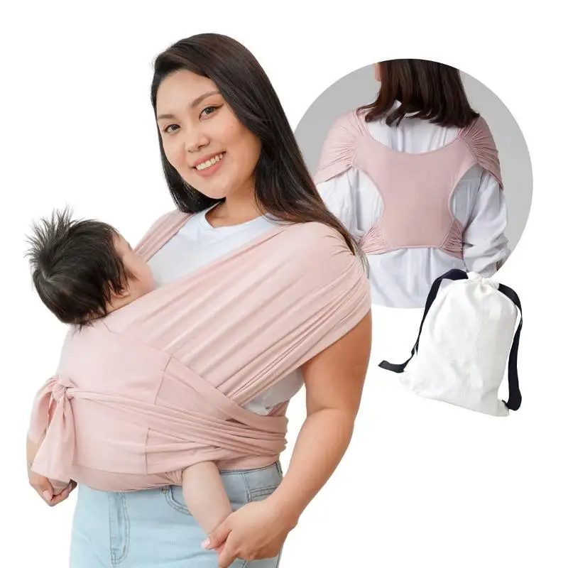 Portebébé écharpe ergonomique pour nouveauné tissu respirant ajustable sans boucle métallique rose confortable