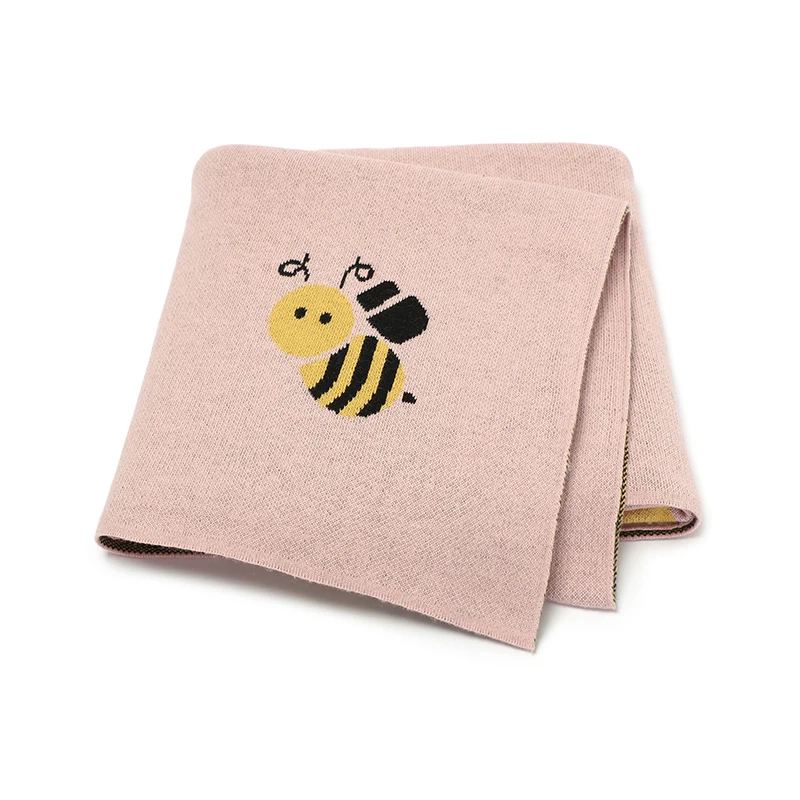 Couverture bébé en tricot coton doux motif abeille mignonusage poussette lit couette 90x70CM 036 mois unisex h