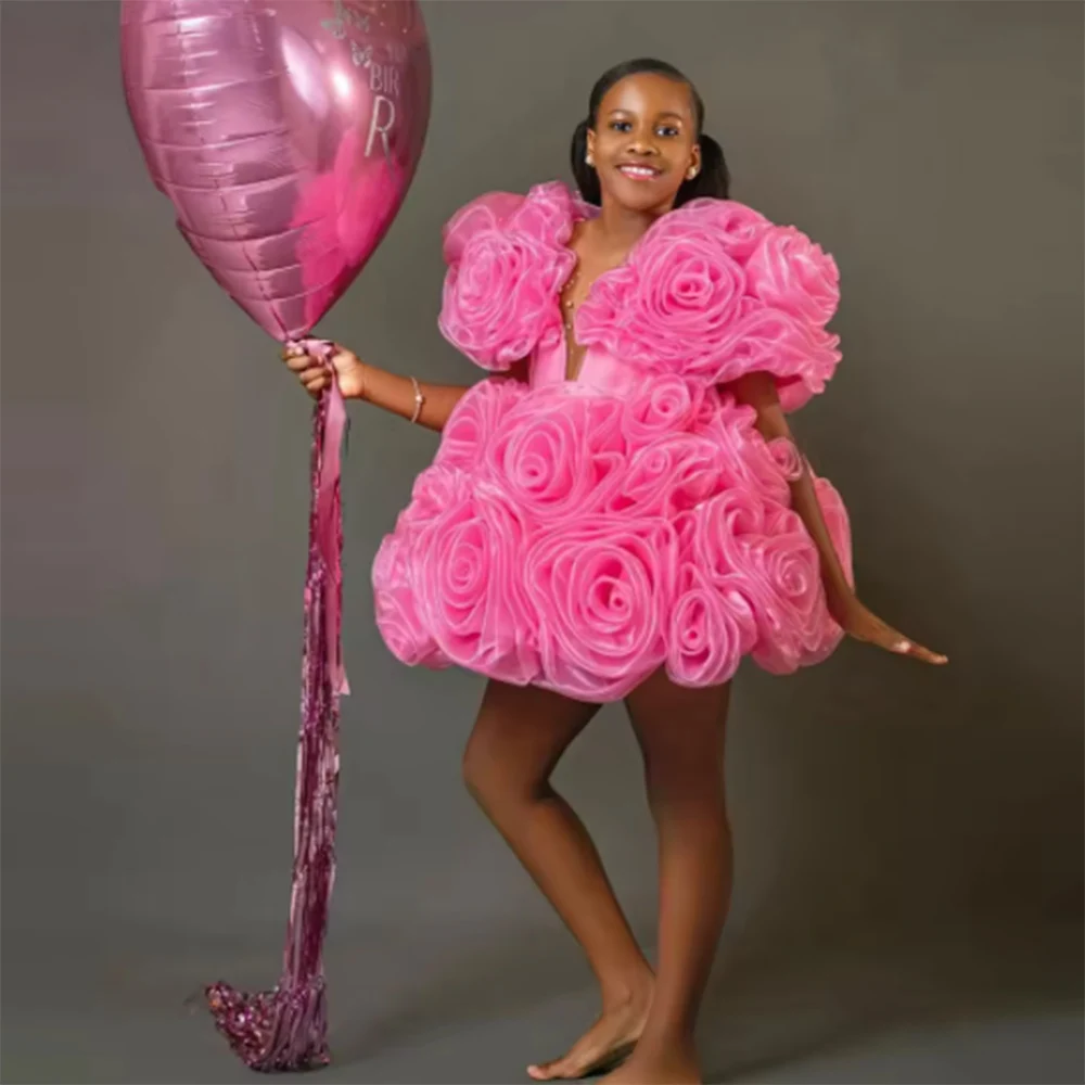 Robe froncée en organza rose à volants pour femme robe de soirée