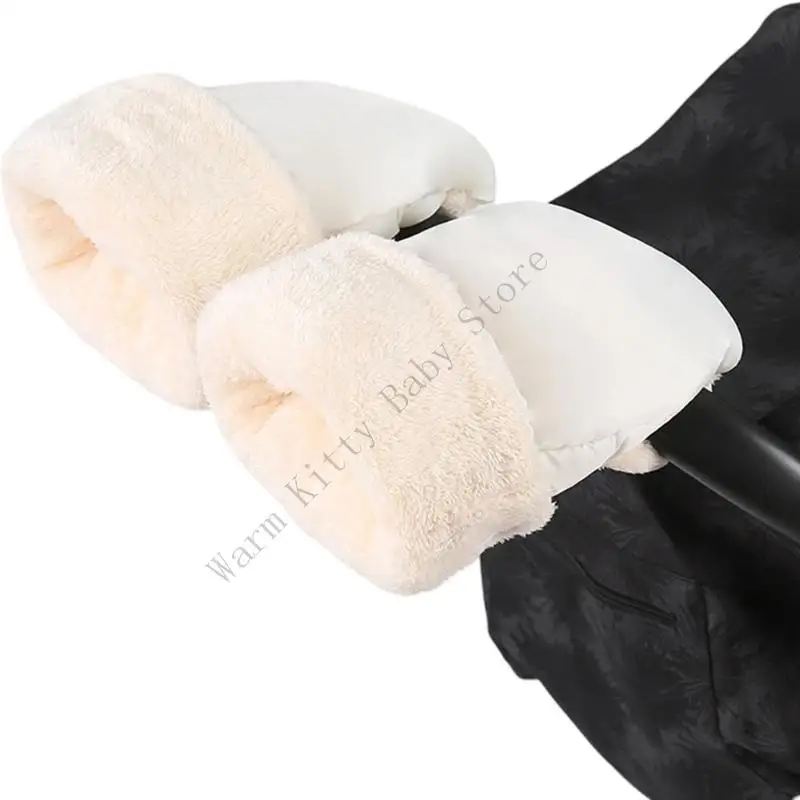 Gants de poussette en fausse fourrure imperméables coupevent manchons à mains pour bébé hiver blanc crème desi