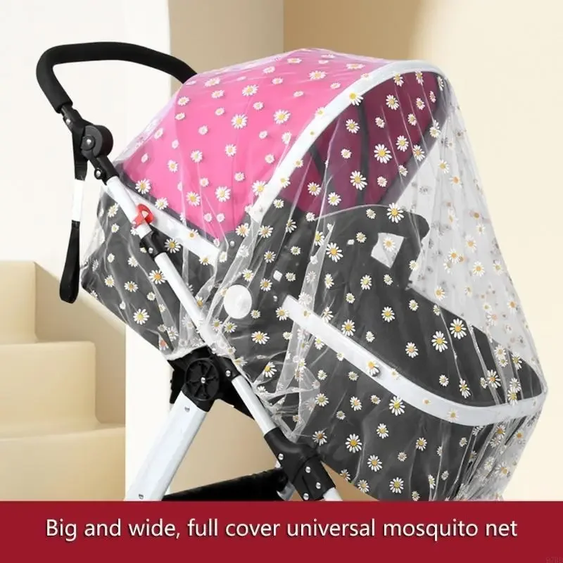 Protection antimoustiques poussette bébé filet brodé motifs floraux universel confort été