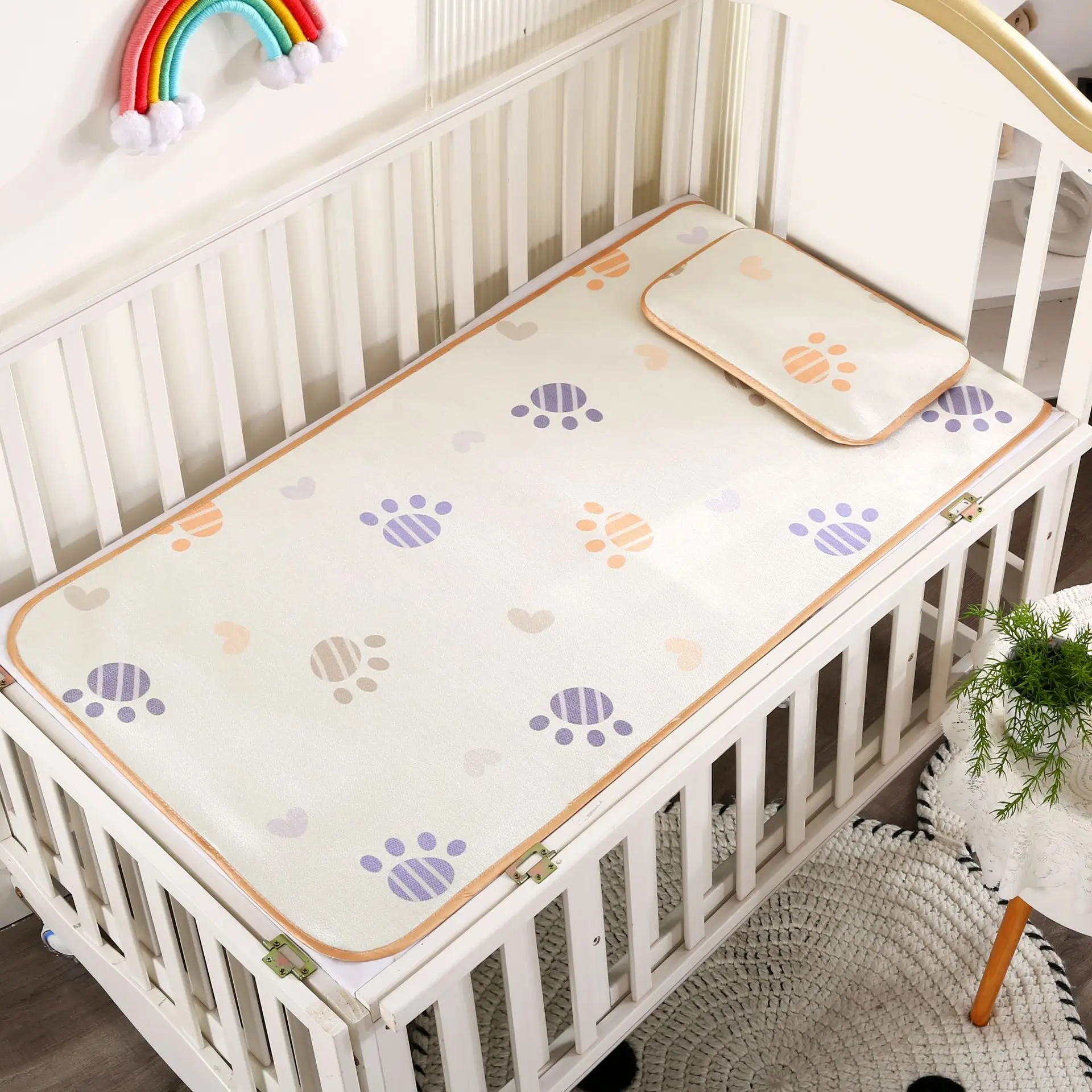 Matelas à langer d'été pour bébé tissu rafraîchissant avec oreiller pour nouveauné coussin de berceau design l