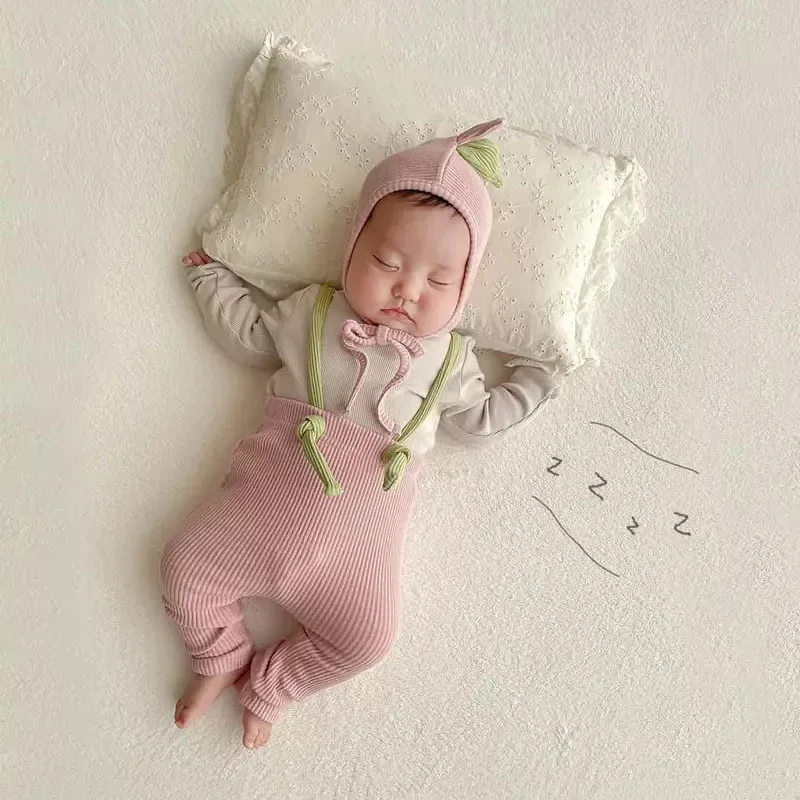 Ensemble bébé filles garçons Tshirt longues manches pantalon bretelles chapeau slim coréen unisexe maternité p