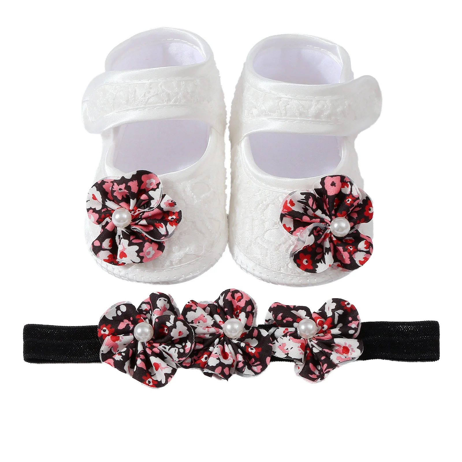 Chaussures de princesse bébé fille fleur de perle mignonnes semelle souple bandeau élastique floral printemps
