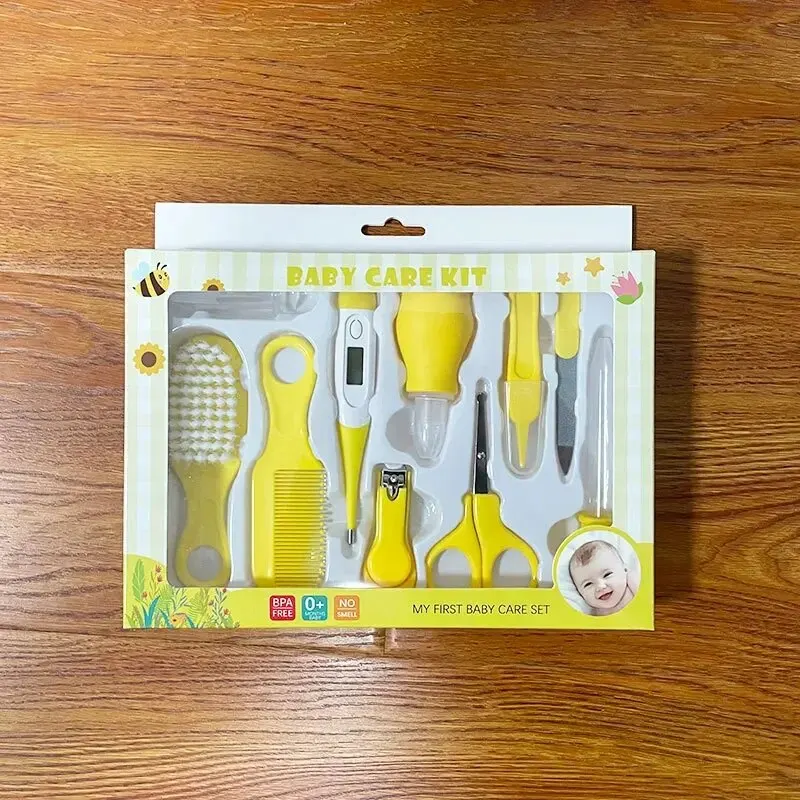 Kit soins bébé 10 pièces accessoires hygiène peigne brosse coupeongles thermomètre coffret cadeau naissance so