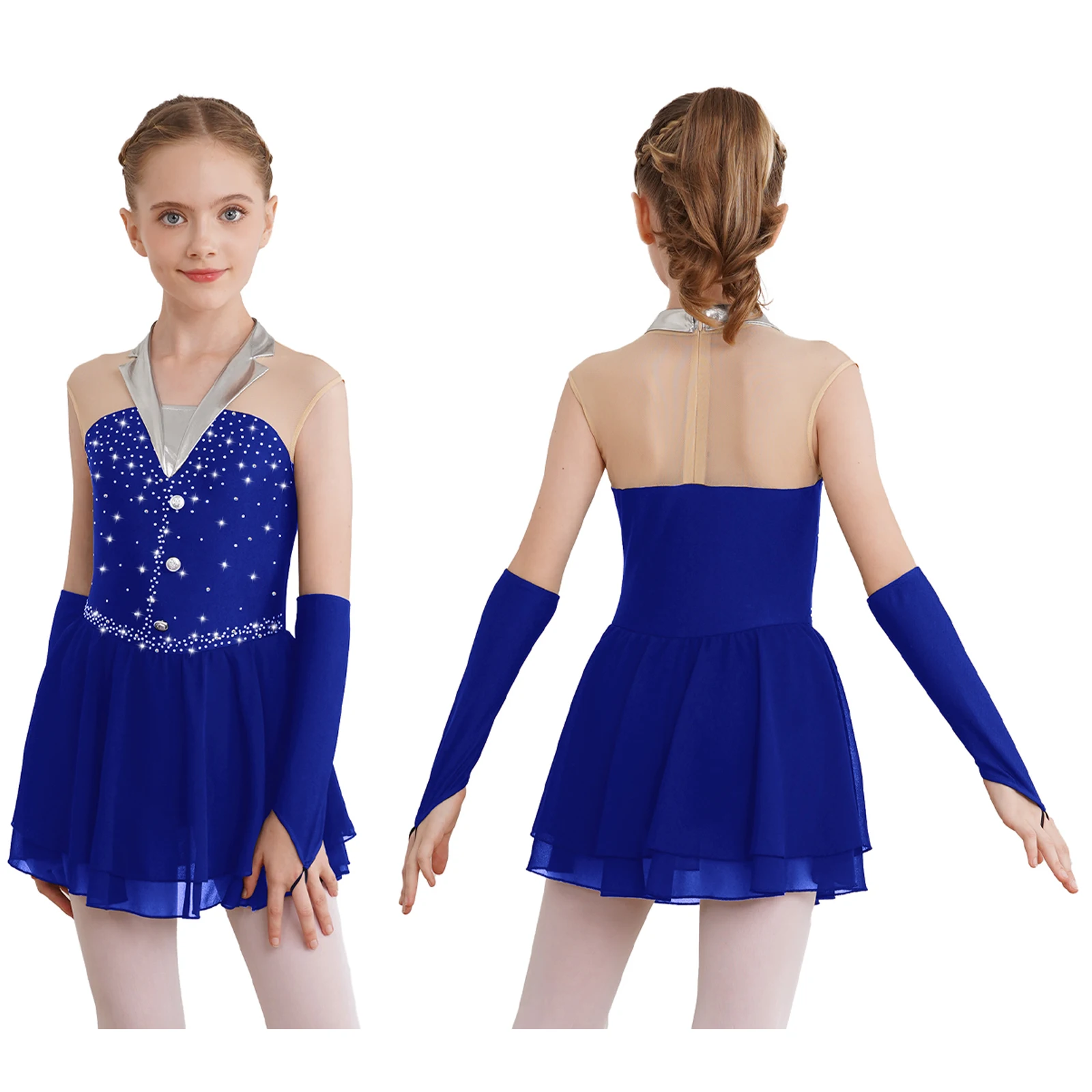 Costume de danse pour enfants filles Tutu élastique Gants en mousseline Robe de ballet Accessoires de spectacl
