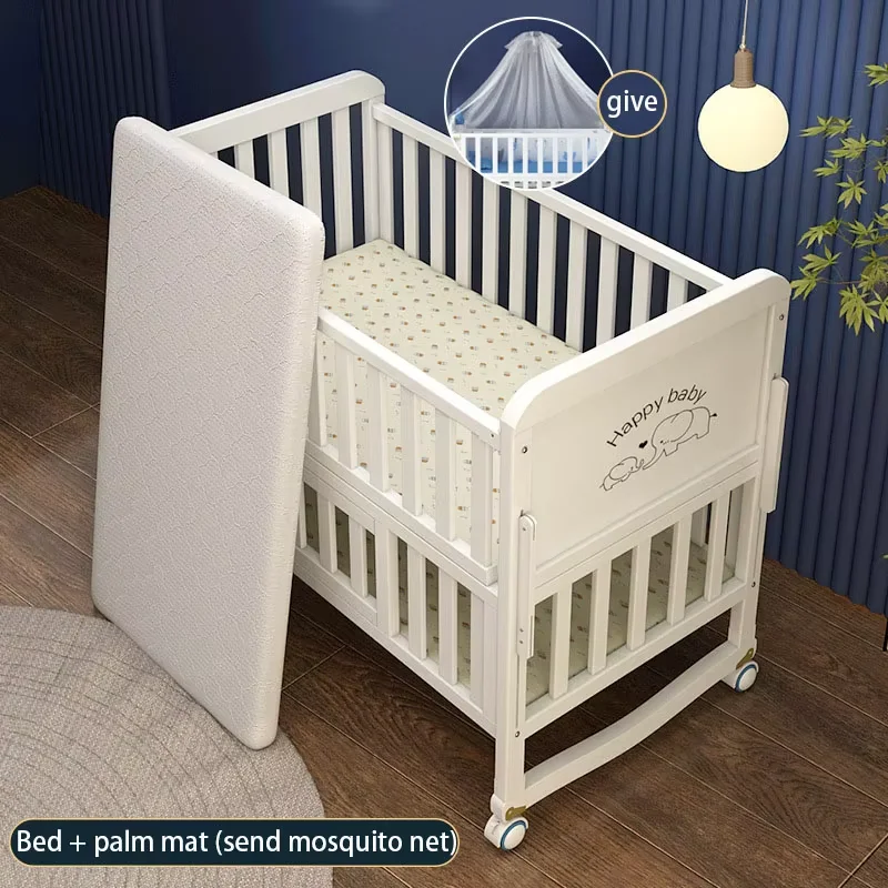 Lit bébé multifonctionnel en bois massif design européen blanc filet antimoustiques roulettes moderne sécurisé