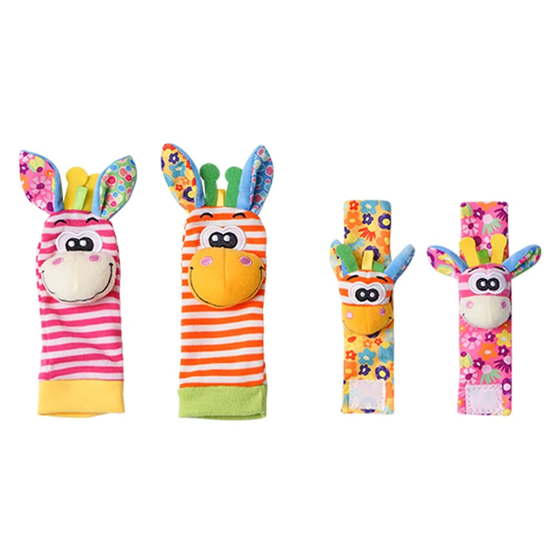 Ensemble hochet bébé 012 mois jouets animaux peluche 4 pièces cadeau nouveauné développement sensoriel sûr et