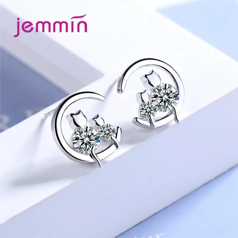 Boucles d'oreilles maman fille en argent Sterling zircon chat lune bijoux tendance mode original cadeau