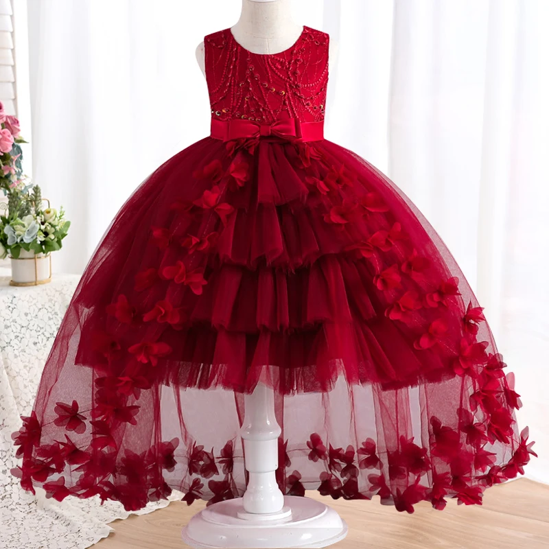 Robe de princesse en tulle à nœud satin floral pour filles 412 ans robe de fête élégante occasion spéciale sty
