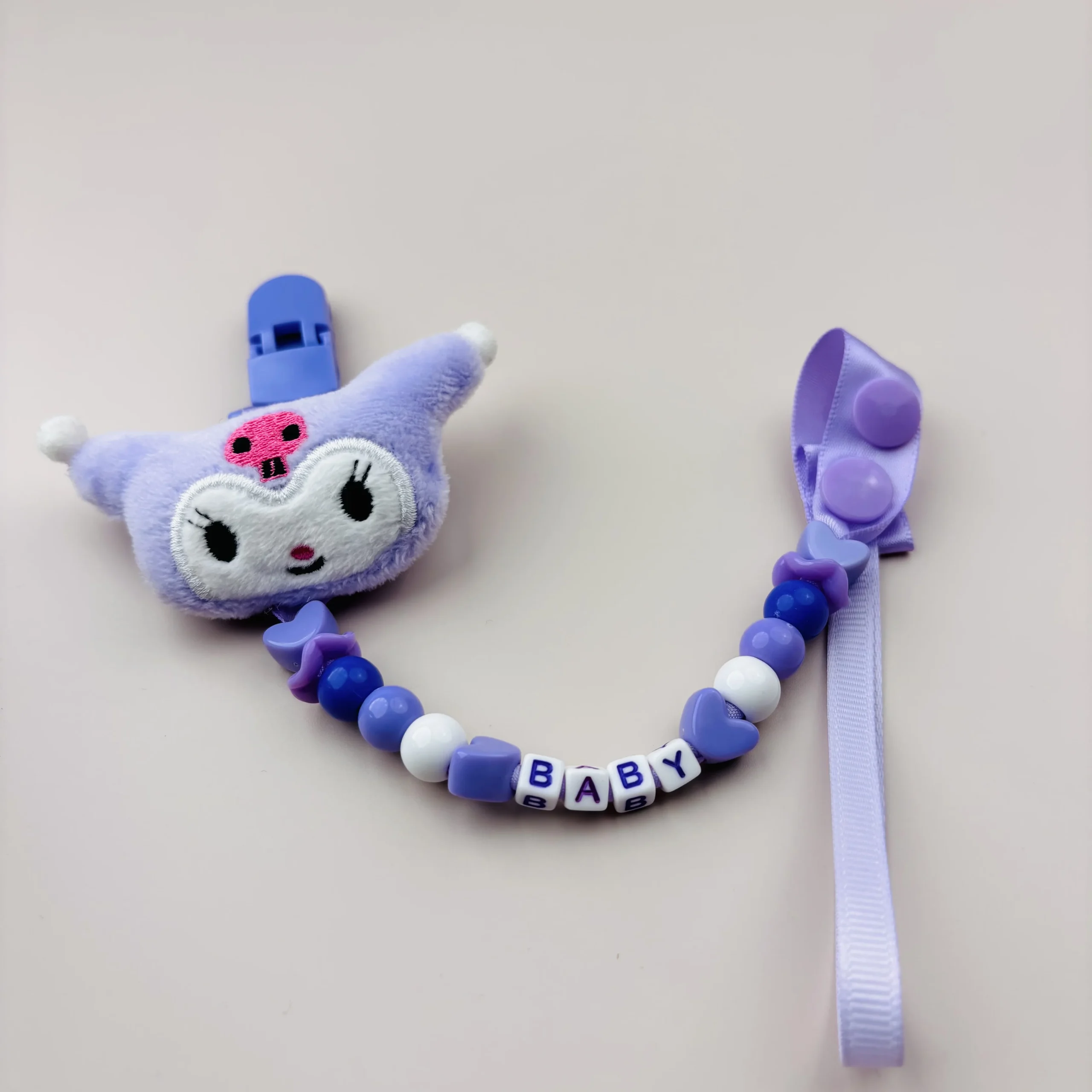 Attachetétine bébé personnalisée en tissu doux avec perles colorées et clip sécurisé design ludique pour 024 m