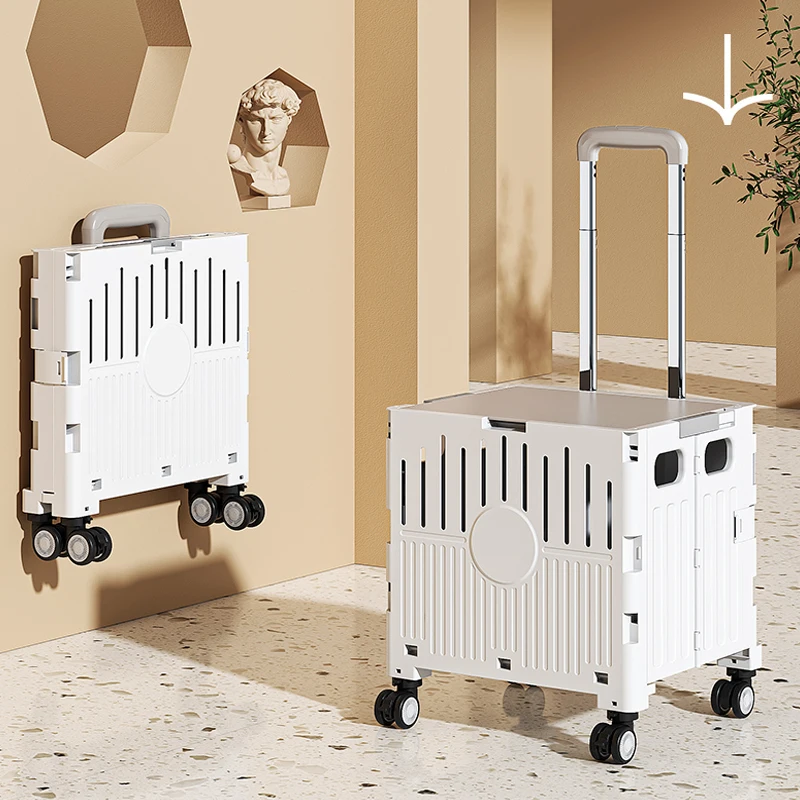 Poussette pliable en plastique chariot de rangement et transport 4 roues design moderne multifonction portable