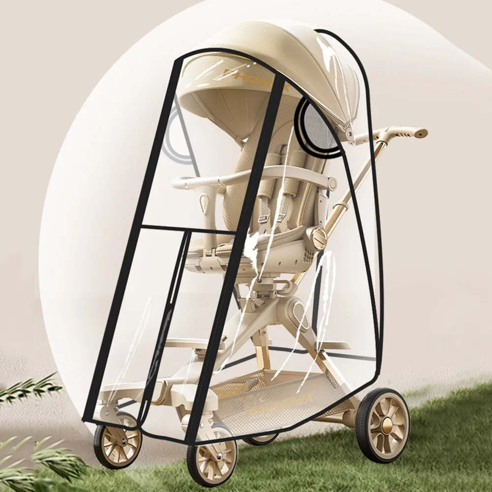 Housse transparente imperméable pour poussette bébé protection pluie coupevent vue dégagée matériau EVA design
