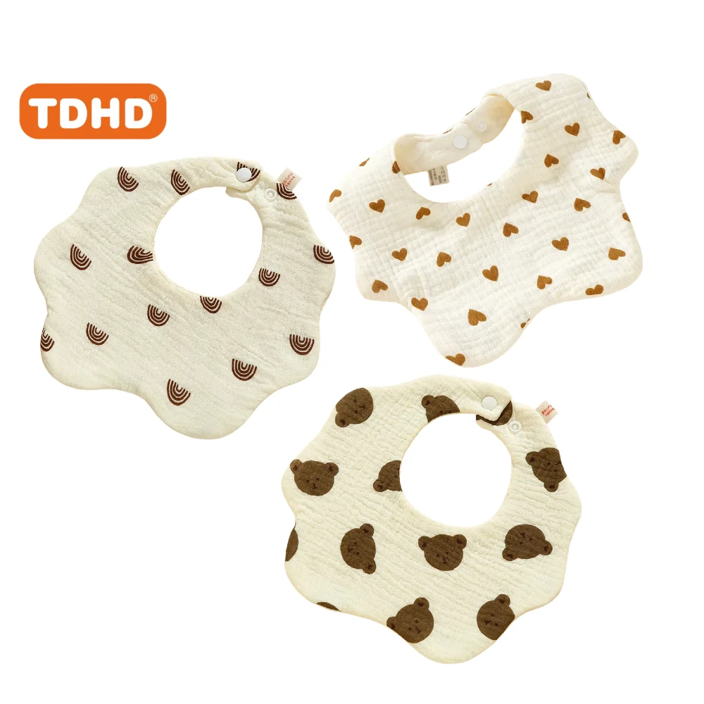 Bavoirs en gaze de coton pour bébé 3 pièces motifs colorés doux et absorbant idéal pour les repas nouveauné et