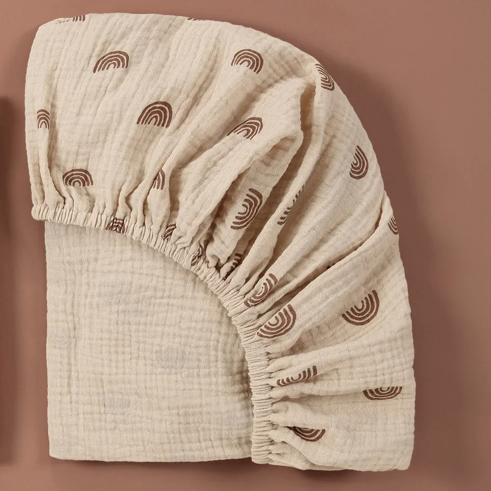 Draphousse berceau bébé housse matelas à langer nouveauné motif arc beige coton doux respirant sécurité bébé