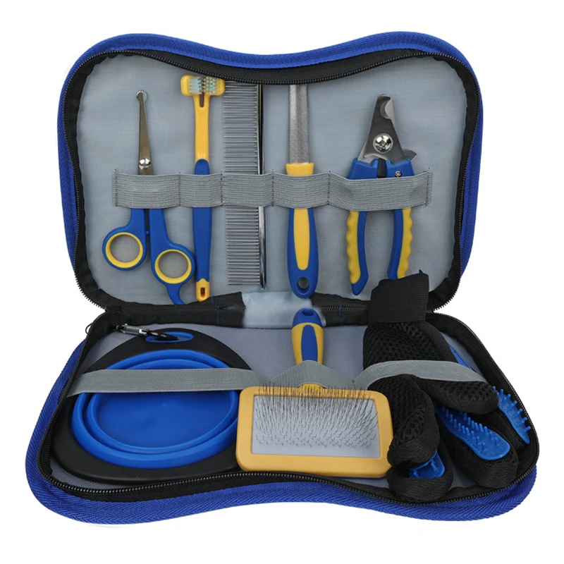 Kit toilettage animaux de compagnie 8 pièces brosse peigne antipuces coupeongles sac de rangement accessoires