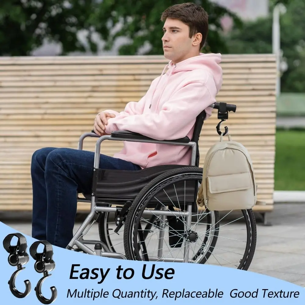 Grand crochet rotatif 360° pour poussette cintre polyvalent durable accessoire bébé en plastique noir 10x5 cm
