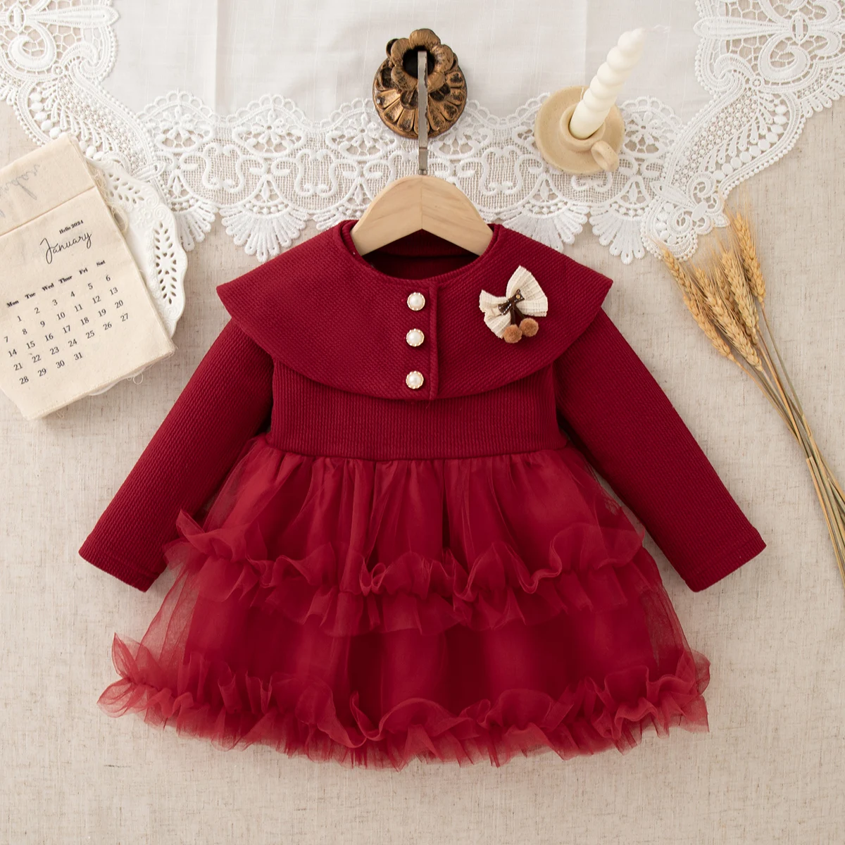 Robe de printemps/automne pour filles en tulle avec nœud papillon adorable tenue de mariage fleurie pour bébés