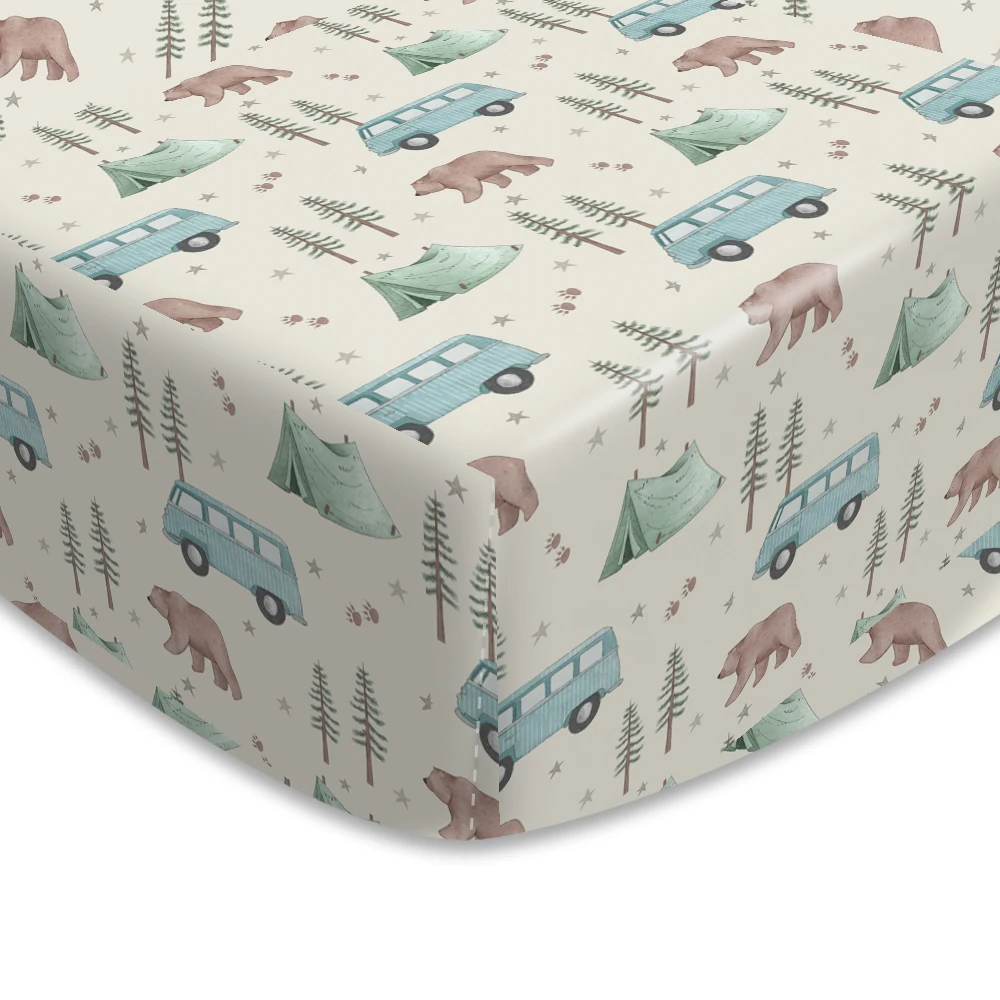 Drap de berceau Happyflute en polyester housse de lit enfant design nature et randonnée 140x200 cm hypoallergé