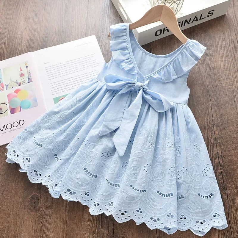 Robe princesse fille été 2024 floral brodé nœud taille style Aline coton doux collection été 2024
