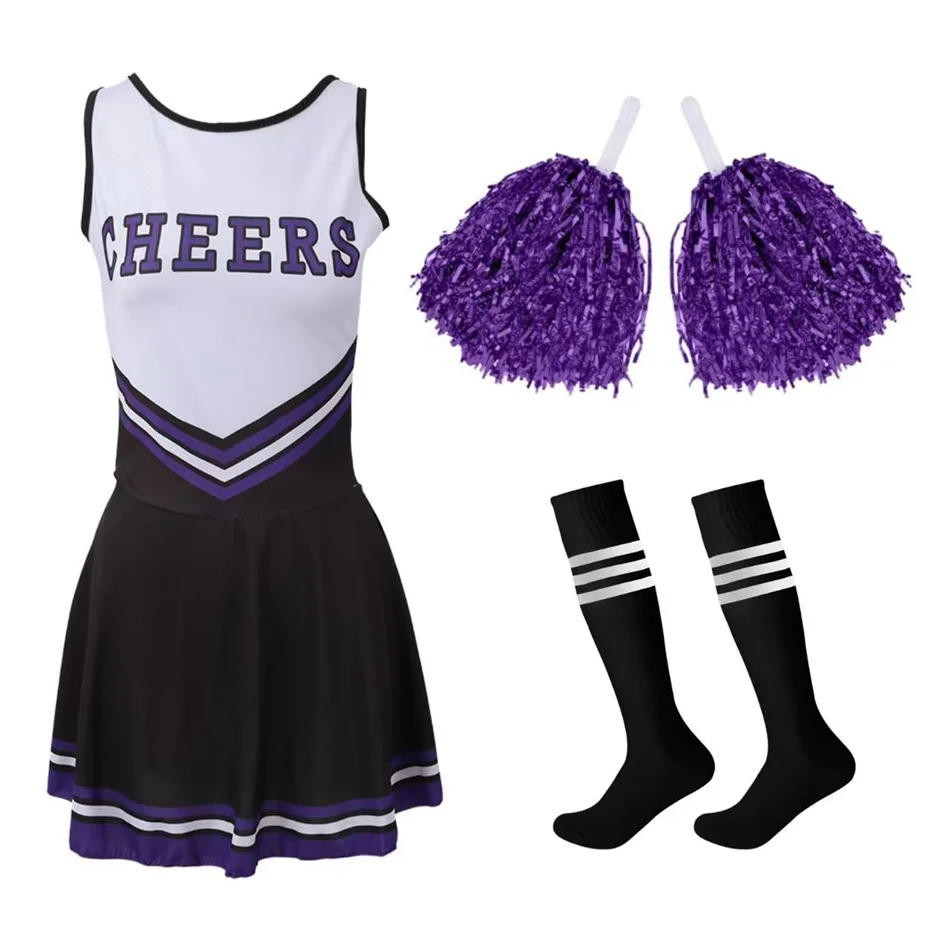 Costume de pompom girl pour filles jeunesse robe assortie accessoires pompoms tenue équipe filles usage sporti