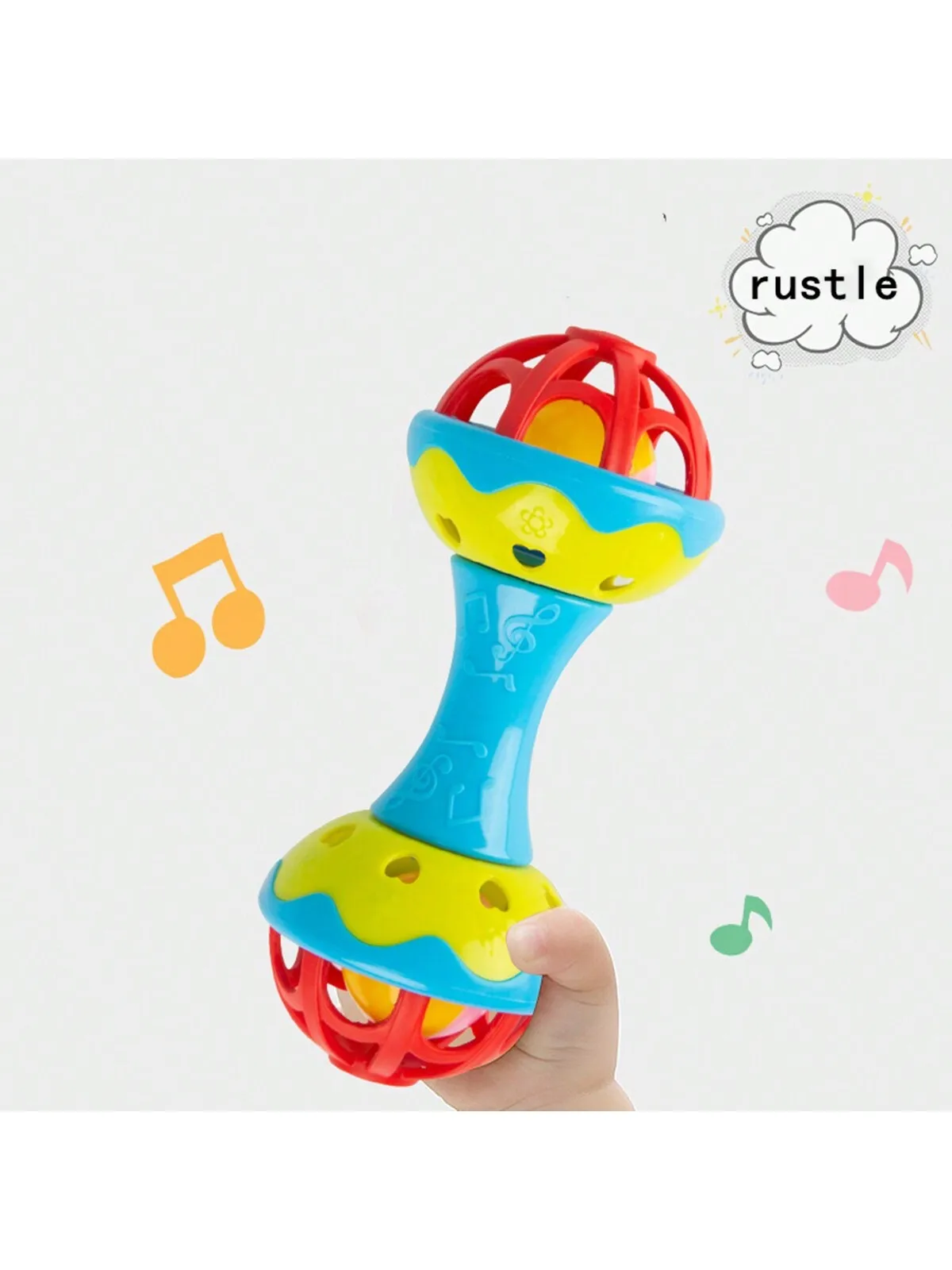 Hochet musical bébé coloré en plastique durable avec double tête et son apaisant