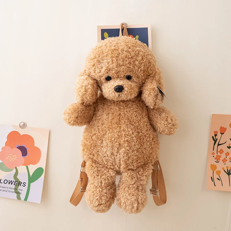 Sacs à dos en peluche caniche jouet éducatif accessoire bébé style mignon couleur brun clair pour enfant 312 a