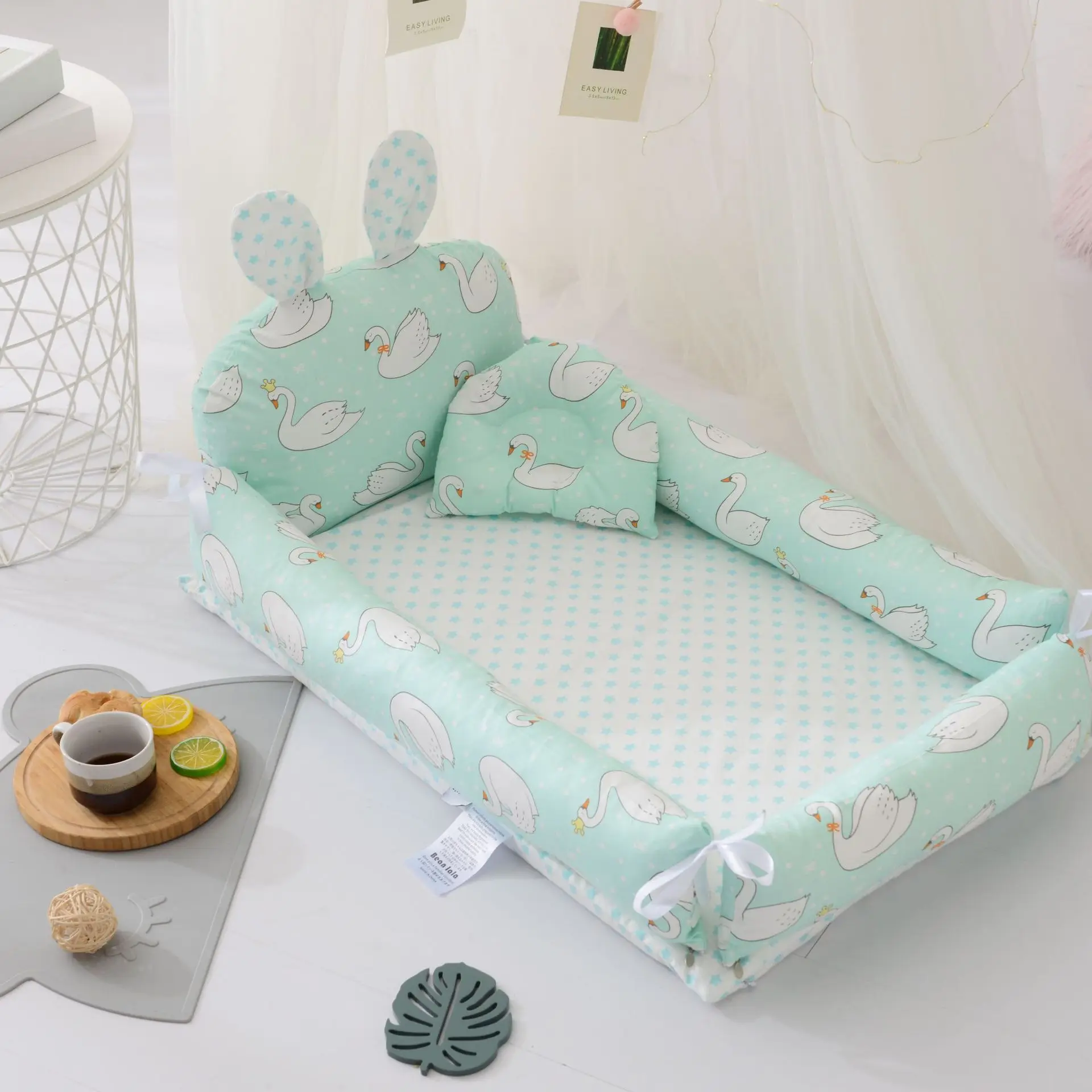 Lit de voyage pour bébé portableปลอดภัย confortable design moderne lit dappoint mint vert oreilles de lapin co