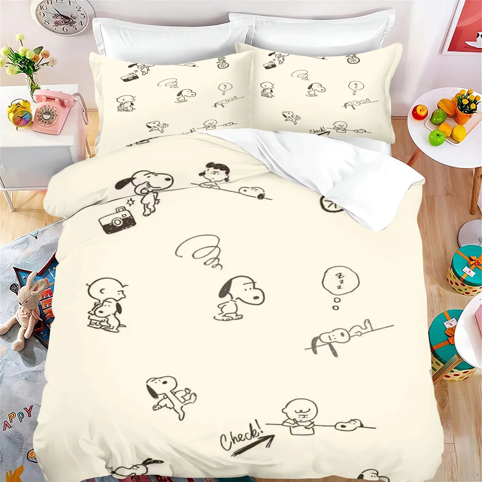 Ensemble housse de couette Snoopy 2/3 pièces taie d'oreiller lit bébé chambre enfant style fun 260x240cm