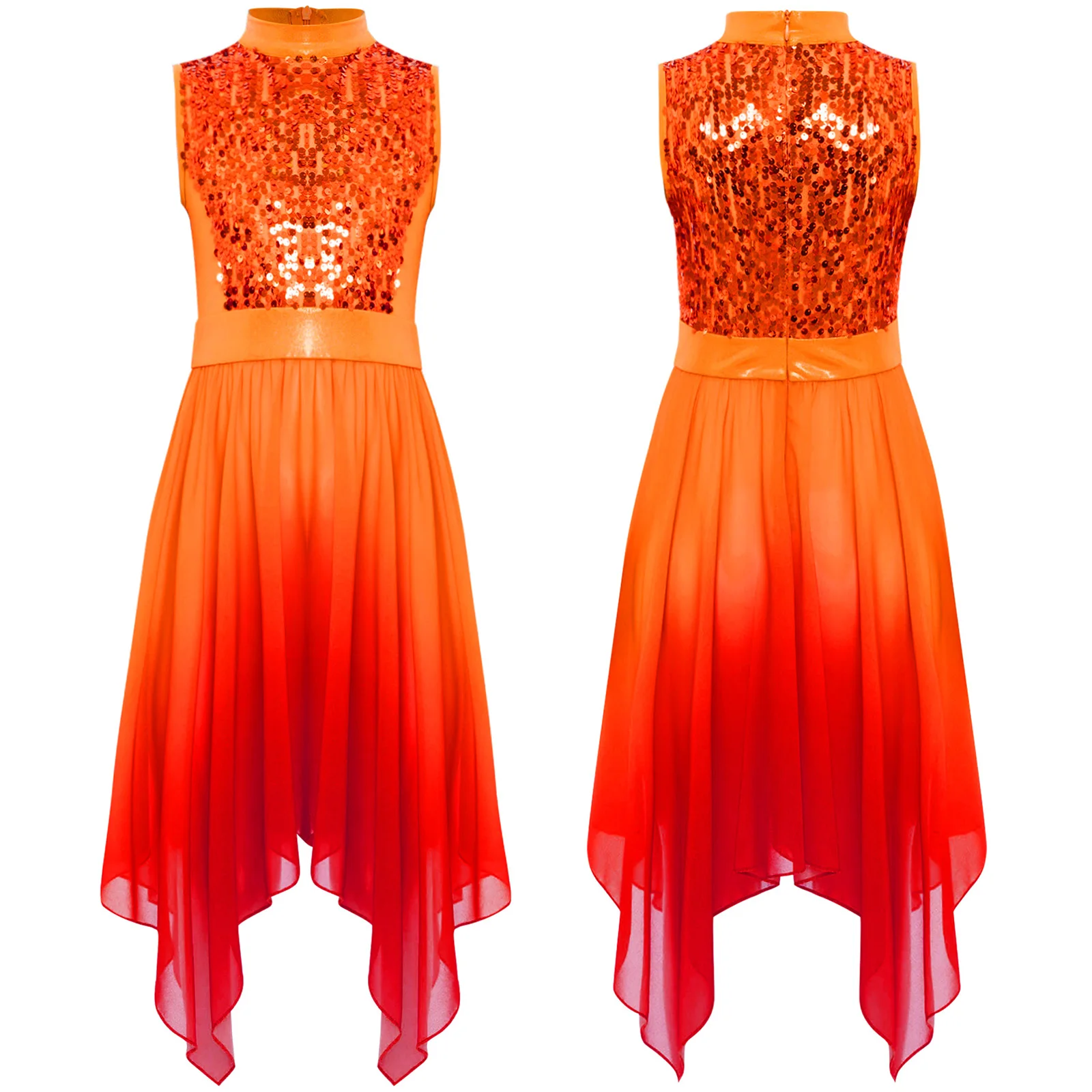 Robe de danse moderne pour filles robe de spectacle sans manches corsage paillettes brillantes tunique fluide 