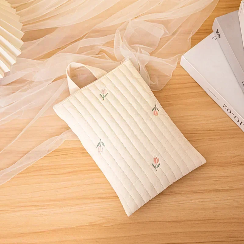 Sac à couches en coton doux housse de rangement avec motifs floraux brodés poignée pratique pour poussette ou