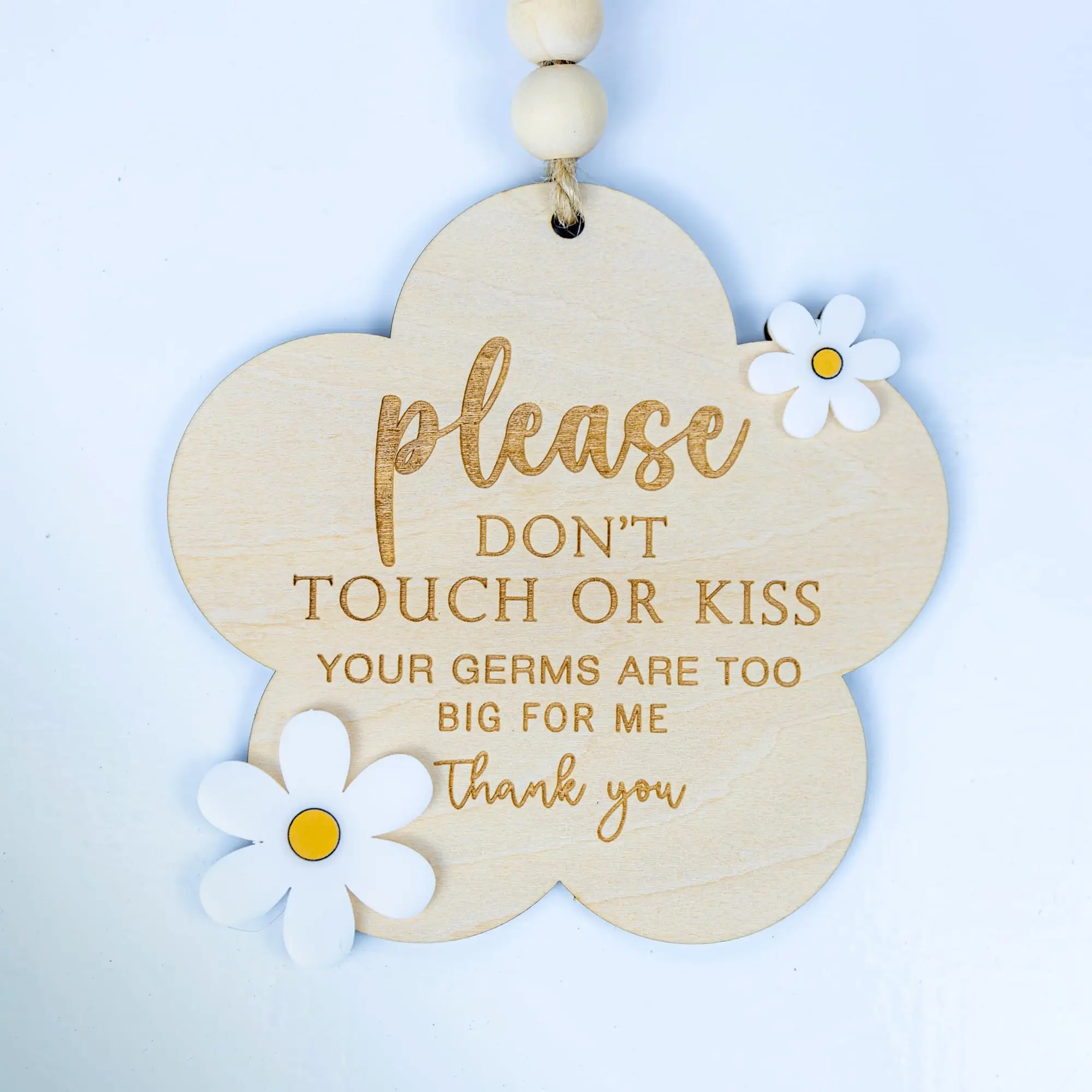 Panneau en bois bébé plaque avertissement ne pas toucher ou embrasser déco prénatale design fleuri cadeau orig