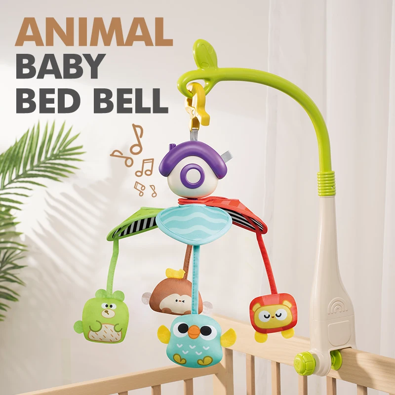 Cloche de berceau rotative en forme d'animal mobile musical pour bébé accessoire de lit doux jouet sensoriel c