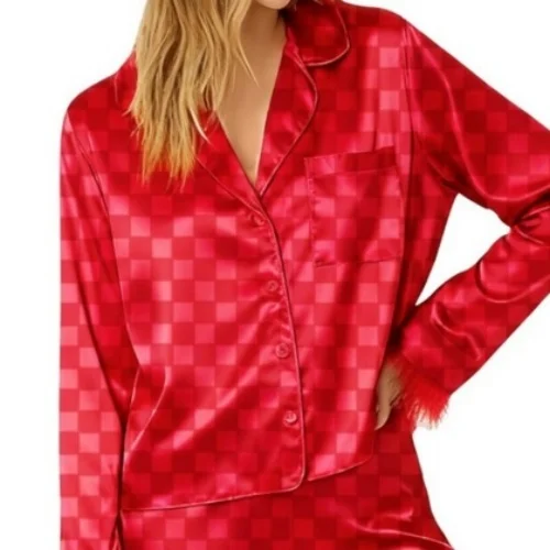 Xingqing – ensemble pyjama mère-fille, imprimé écossais/cœur, revers, manches longues, chemise boutonnée, haut