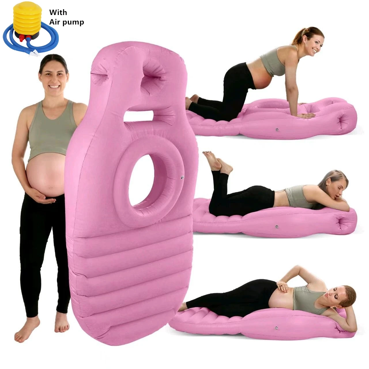 Oreiller de grossesse matelas gonflable tapis de yoga Oshaped soutien ventre confort femmes enceintes douleur 
