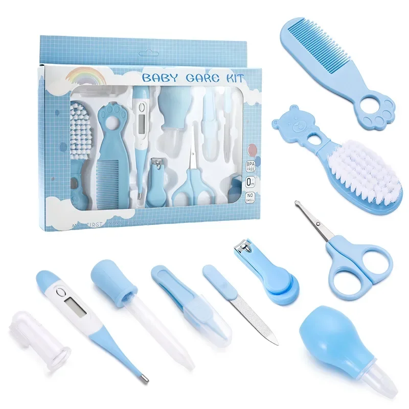 Kit soins bébé 10 pièces thermomètre ciseaux lime à ongles brosse