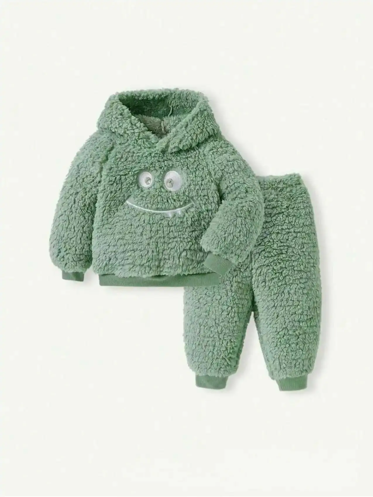 Ensemble 2 pièces bébé garçon pull à capuche pantalon style automne/hiver douillet motif visage enfant