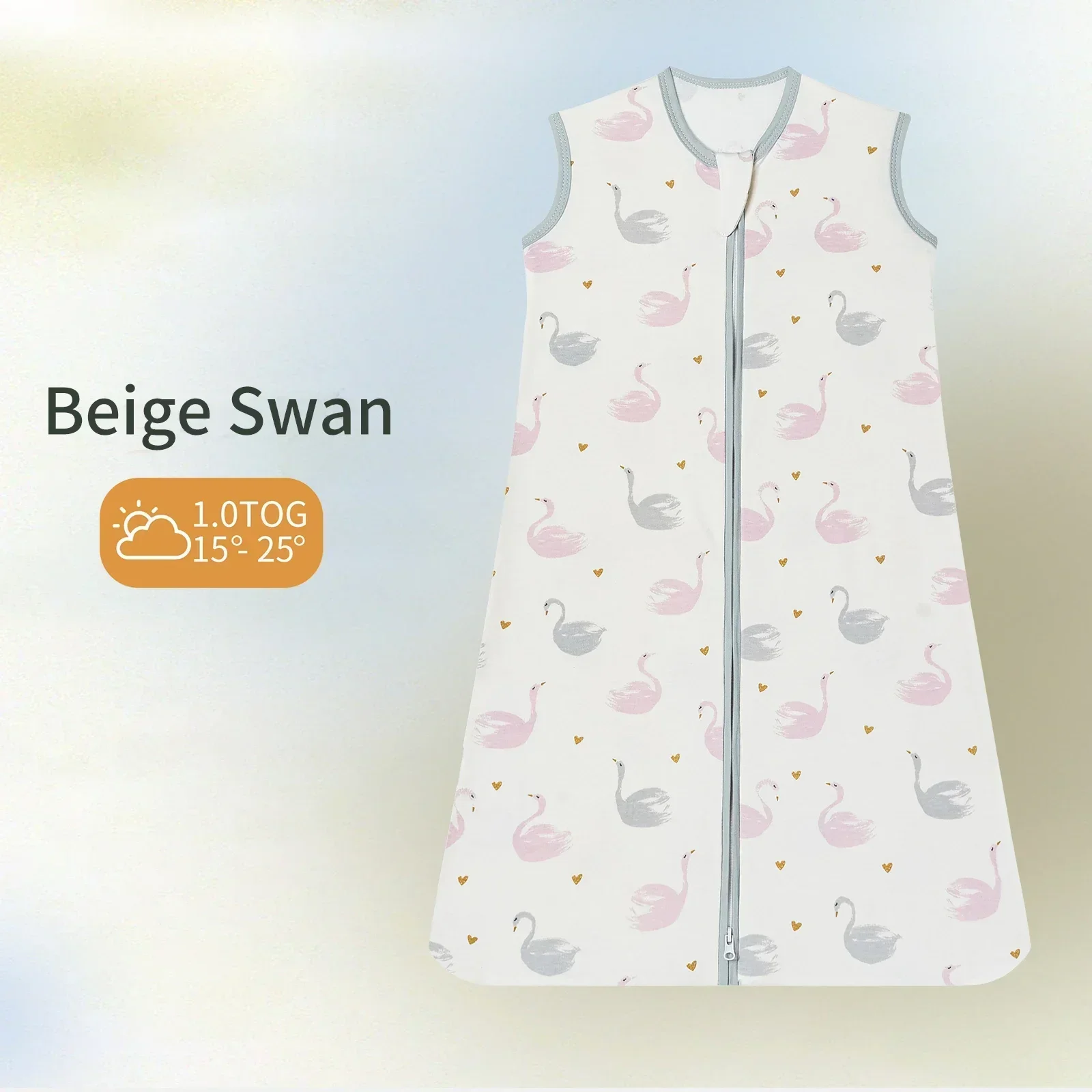 Sac de couchage bébé nouveauné anticoup de pied motifs cygnes cœurs tissu coton doux fermeture éclair Summer S